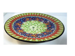 Farfurie Platou cu Model Traditional Turcesc Ceramica Pictat Manual Rosu-Verde Decorativa 25 cm Motive Taranesti Orientale etnice turcesti