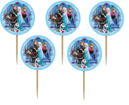 Set Scobitori Cupcake Toppers Candy Bar Round Muffin Prajituri Disney Frozen Regatul de Gheata Team