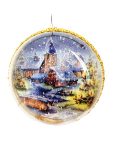 Glob de Craciun Brad Cadou Ornament din Acril 14 cm ''Peisaj Iarna Albastra Aurie''