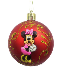 Set 2 Globuri de Craciun Disney Minnie Mouse Galben-Roz Auriu de 5 cm Ornamente de Brad Mickey