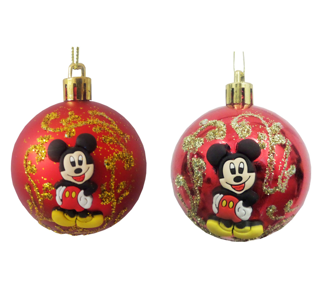 Set 2 Globuri de Craciun Disney Mickey Mouse Rosu-Auriu de 5 cm Brad Pom