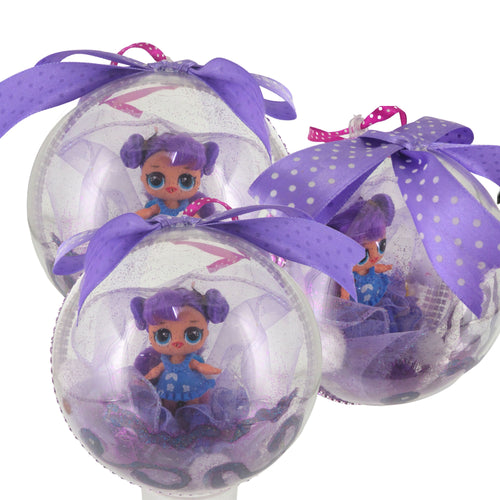 Glob de Craciun Brad Pom pentru Copii cu Figurina Disney Papusile LOL Surprise Mov Dots 14 cm Ornament Cadou Fetite