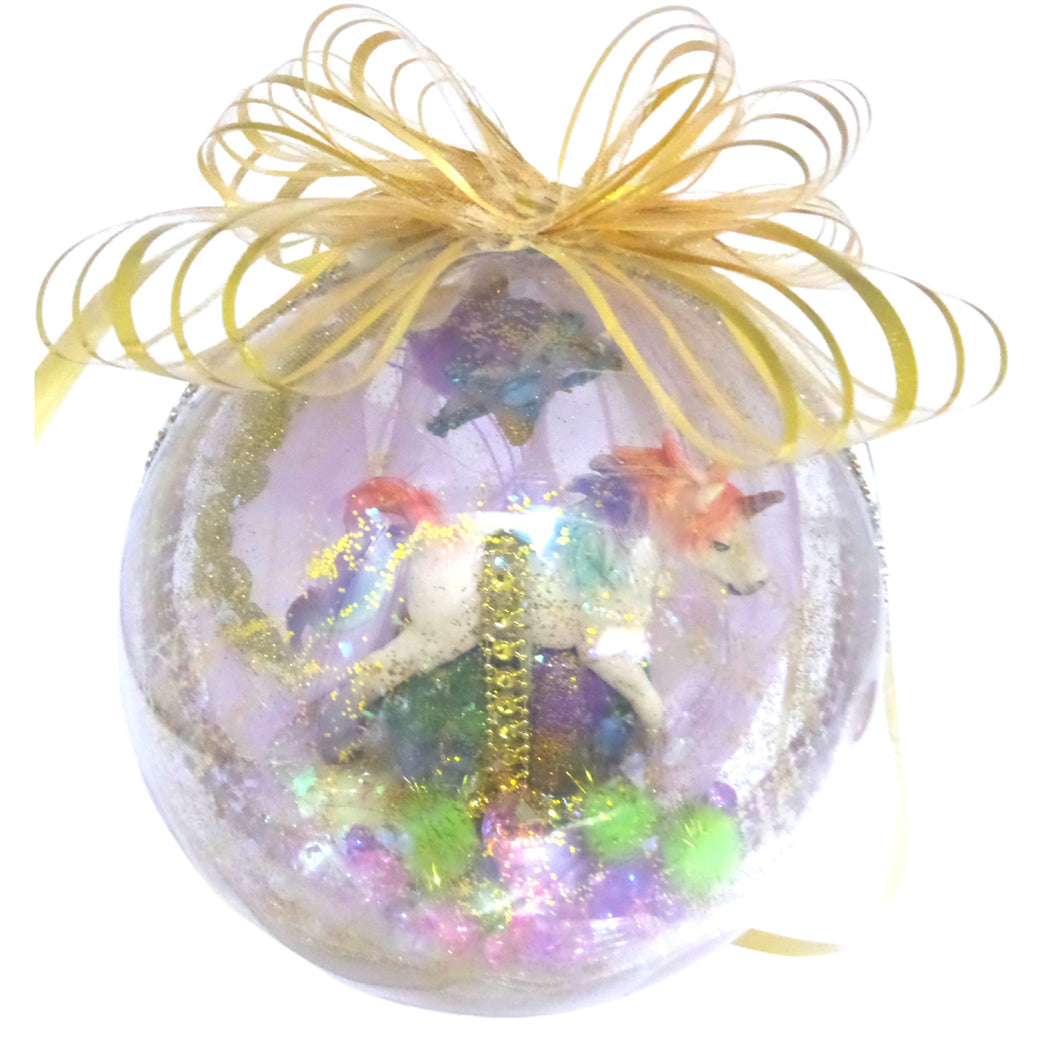 Glob de Craciun Brad Pom pentru Copii cu Figurina Disney Unicorn Multicolor Rainbow 14 cm Inorog Cadou fetite Baieti