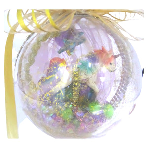 Glob de Craciun Brad Pom pentru Copii cu Figurina Disney Unicorn Multicolor Rainbow 14 cm Ornament de Brad Pom