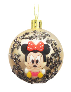 Ornamente de Brad Pom Set 2 Globuri de Craciun Disney Baby Minnie Mouse Crem-Negru de 5 cm Cadou Copii