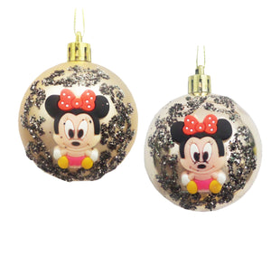 Set 2 Globuri de Craciun Disney Baby Minnie Mouse Crem-Negru de 5 cm Cadou Copii Brad Pom