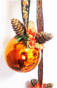 Ghirlanda Decorativa de Craciun Agatat din Globuri Brad Pom de Usa Portocalie Decorativa Ornament Banner