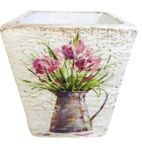Încărcați imaginea în Galerie, Ghiveci Flori Ceramica Patrat Lalele Mov