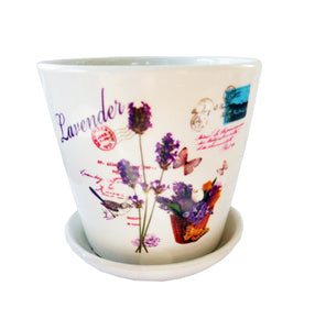 Ghiveci de Flori cu Farfurioara din Ceramica Model Lavender Post Card Butterflies Carte Postala cu Lavanda 10-00-9.50 cm