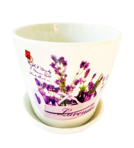 Ghiveci de Flori cu Farfurioara din Ceramica Model Ladita cu Fire de Lavanda Carte Postala 10-00-9.50 cm Cadou Doamne femei