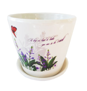 Ghiveci de Flori cu Farfurioara din Ceramica Model Clopotei Mov-Albastrii  10.00-9.50 cm Cadou 