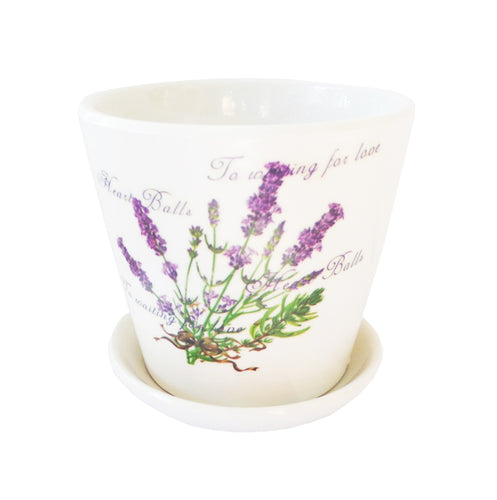Ghiveci de Flori cu Farfurioara din Ceramica Model Fire Mov de Lavanda aprox 10.00-9.50 cm