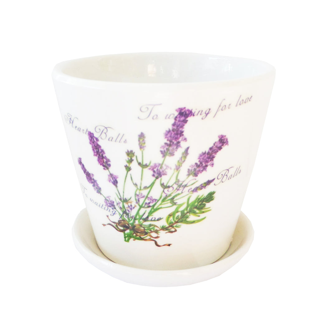 Ghiveci de Flori cu Farfurioara din Ceramica Model Fire Mov de Lavanda aprox 10.00-9.50 cm