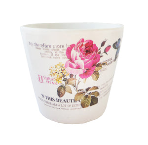 Ghiveci Flori cu Farfurioara Ceramica Carte Postala cu Trandafir Roz-Fuchsia 8.50 cm