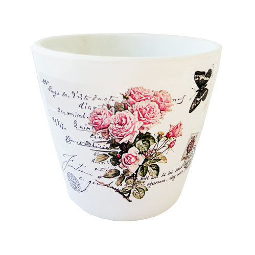 Ghiveci Flori cu Farfurioara Ceramica Trandafiri Roz pe Carte Postala 8.50 cm