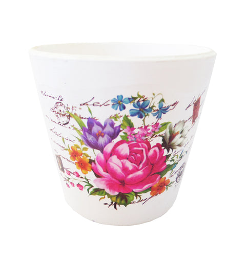 Ghiveci de Flori cu Farfurioara din Ceramica Model Flori de Primavara Multicolore pe Carte Postala 8.50 cm