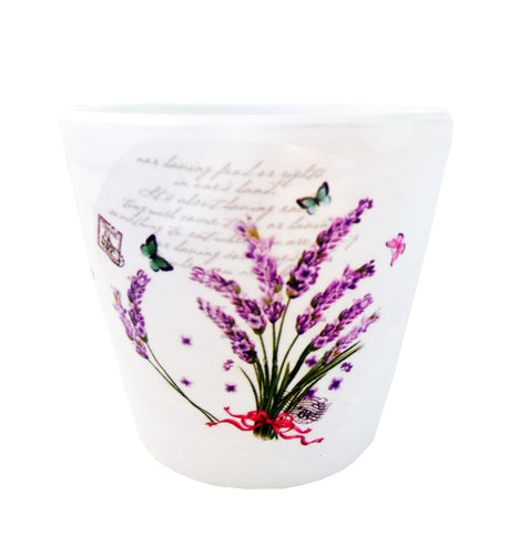 Ghiveci de Flori cu Farfurioara din Ceramica Model Carte Postala cu Fire de Lavanda 8.50 cm