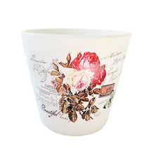 Încărcați imaginea în Galerie, Ghiveci de Flori cu Farfurioara Ceramica Trandafir Galben-Roz pe Carte Postala 8.50 cm