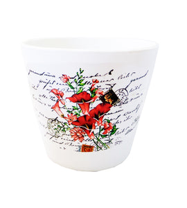 Ghiveci de Flori din Ceramica Carte Postala si Crini Rosii 8.50 cm Gradina Cadou Doamne