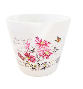 Ghiveci de Flori din Ceramica de Gradina cu Model Carte Postala cu Margarete Roz si Fluture 8.50 cm