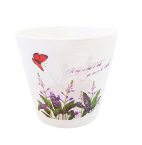Ghiveci de Flori din Ceramica de Gradina cu Model Clopotei Mov Flori si Fluture 8.50 cm