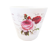Încărcați imaginea în Galerie, Ghiveci Flori din Ceramica Carte Postala Dedicatie Trandafiri Roz-Visiniu 8.50 cm Cadou Doamne Flori Femei