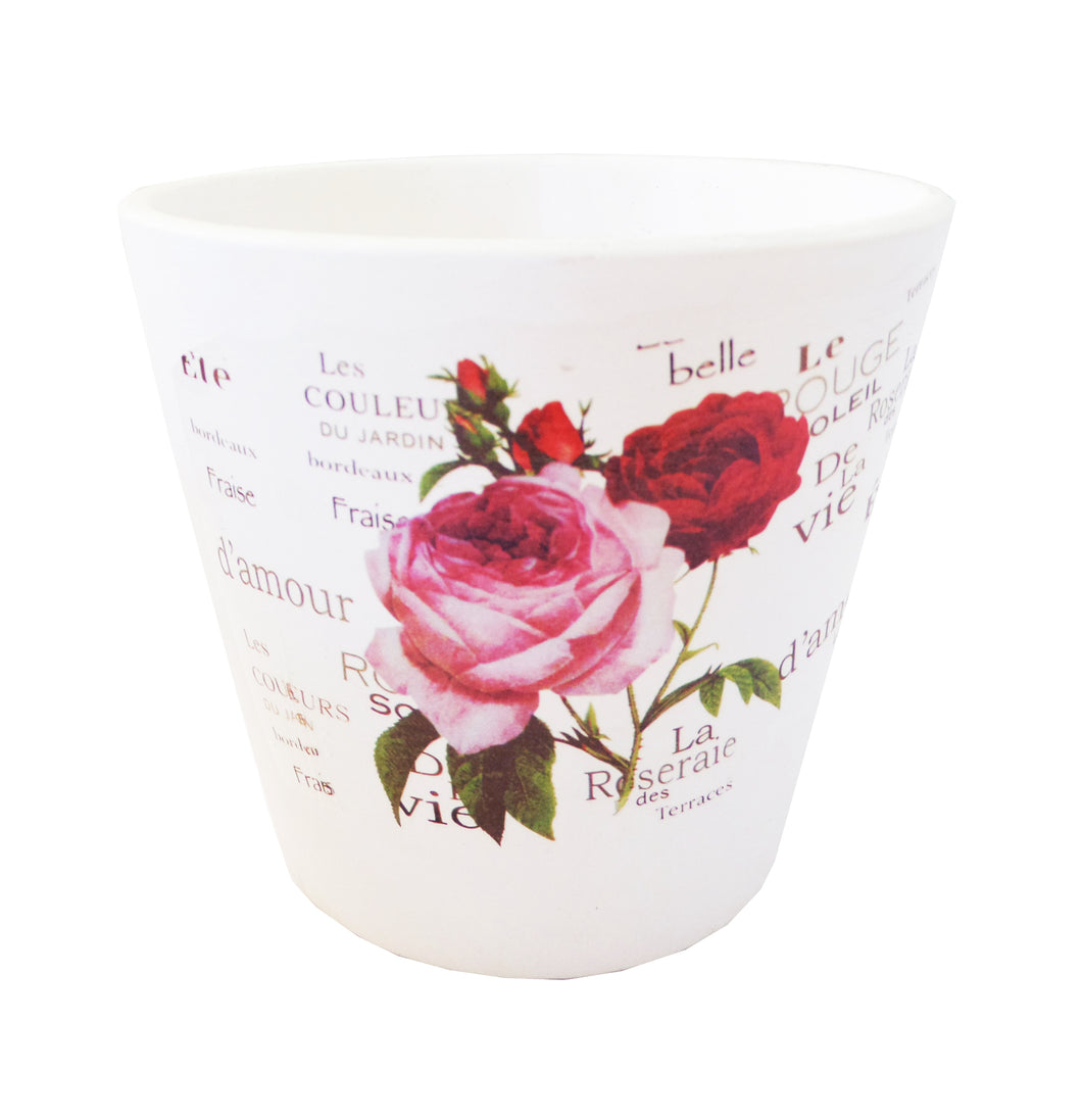 Ghiveci de Flori din Ceramica Carte Postala Dedicatie Trandafiri Roz-Visiniu 8.50 cm