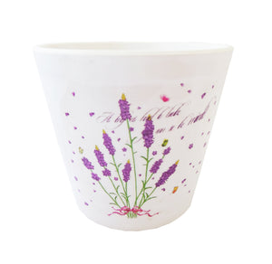 Ghiveci de Flori din Ceramica cu Model Carte Postala cu Fire de Lavanda Mov cu Dedicatie 8.50 cm Lavender