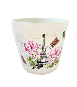 Ghiveci Flori din Ceramica Carte Postala cu Turnul Eiffel si Flori Roz 8.50 cm