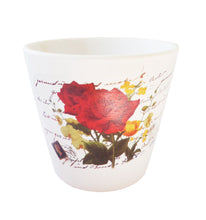 Încărcați imaginea în Galerie, Ghiveci de Flori din Ceramica cu Model Carte Postala cu Trandafiri Visinii-Galbeni 8.50 cm Gradina Cadou Doamne