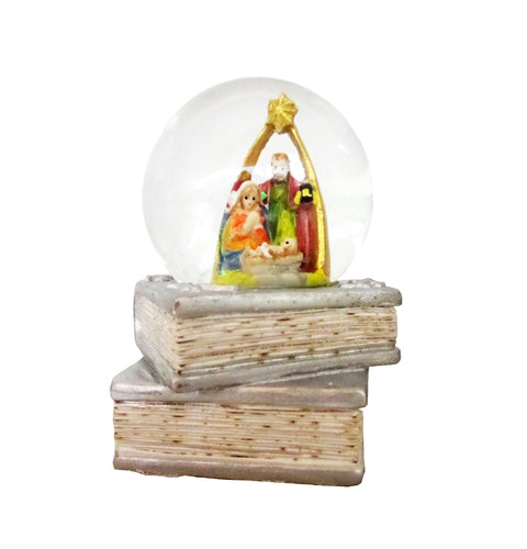 Mini-Glob Craciun cu Lichid si Zapada Cristal Sticla Isus Familia Sfanta Argintiu