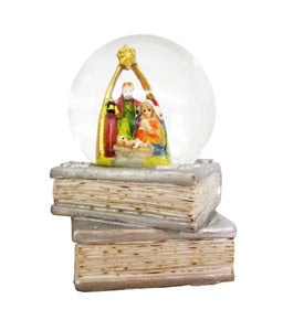 Mini-Glob Craciun cu Lichid si Zapada Cristal Sticla Isus Familia Sfanta Argintiu