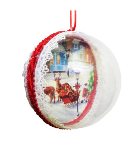 Glob de Craciun 12 cm de Brad Mosul langa Brad si Sania plina de Cadouri Copii Fetite