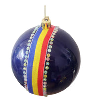 Încărcați imaginea în Galerie, Glob de Craciun Brad Pom 10 cm Romania Mea Albastru Tricolor Steag 1 Decembrie Ziua Nationala a Romaniei 100 mm