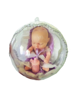 Glob Craciun Brad Cadou Acril 10 cm Copilas Bebe Mov Dormind