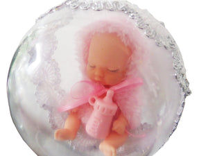 Glob de Craciun pentru Copii cu Figurina 10 cm Ingeras Copilas Bebe fetita Roz Dormind cu Sticluta