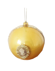 Glob de Craciun Brad Pom Lady Camee Auriu Galben Lucios de 10 cm