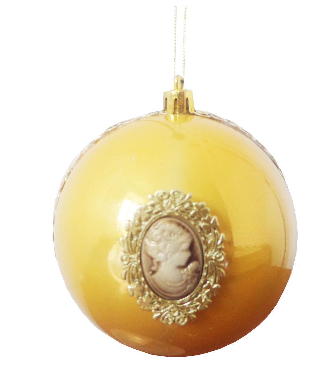 Glob de Craciun Brad Pom Lady Camee Auriu Galben Lucios de 10 cm cadou de Mos Craciun Iarna