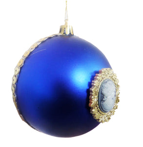 Glob de Craciun Brad Pom Lady Camee Albastru cu Auriu 10 cm Cadou de Mos Craciun