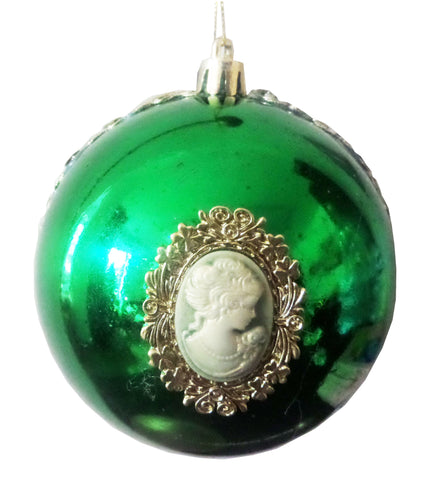 Glob de Craciun Brad Pom Lady Camee Verde Lucios 10 cm cadou Copii Sarbatori de Iarna