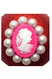Glob de Craciun Brad Pom Lady Camee cu Perle Rosu Glitter 10 cm