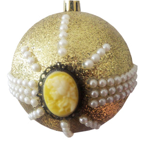 Glob de Craciun Brad Pom Lady Camee cu Perle Auriu Glitter 10 cm