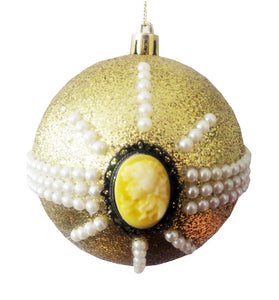 Glob de Craciun Brad Pom Lady Camee cu Perle Auriu Gold Glitter Cadou Sarbatori de Iarna