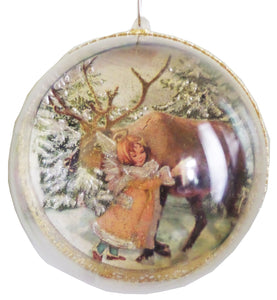 Cadou Glob Craciun de Brad pentru Sarbatorile de Iarna Copii Ingerasi ''Fetita Aurie Inger si Renul Rudolf''