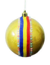 Încărcați imaginea în Galerie, Glob de Craciun Brad Pom 10 cm Romania Mea Galben Tricolor Steag 100 mm Decembrie Ziua Natio