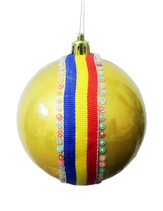 Glob de Craciun Brad Pom 10 cm Romania Mea Galben Tricolor Steag 100 mm Decembrie Ziua Natio