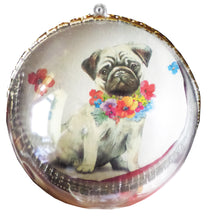 Încărcați imaginea în Galerie, Glob Craciun Brad Cadou Copii 14 cm Catel Pug cu Flori Multicolore
