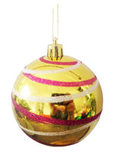 Încărcați imaginea în Galerie, Set Globuri de Craciun pentru Brad Pom 3 buc de 8 cm Galben Auriu cu Dungi Ticlam Albe sarbatori iarna Cadou 80 mm