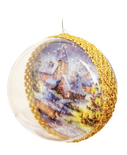 Încărcați imaginea în Galerie, Glob de Craciun 14 cm de Brad Cadou Peisaj Iarna Albastra-Aurie