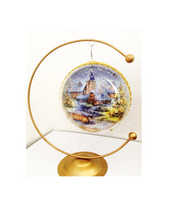 Glob de Craciun 14 cm de Brad Cadou Peisaj Iarna Albastra-Aurie